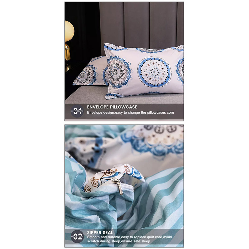 012-Corak biru air Set cadar bercetak mudah bilas