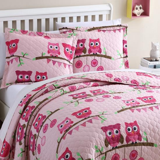 cxmicrotex Owl Pink Quilt Set Koleksi Tempat Tidur Perempuan