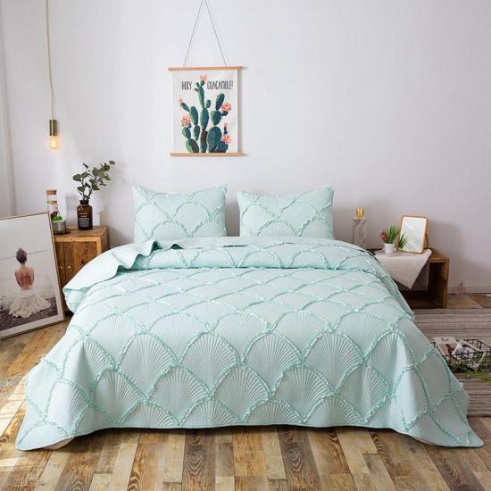 Koleksi Peralatan Tempat Tidur Pejal Set Kuilt Ruffle Cadar Tempat Tidur Boleh Balik