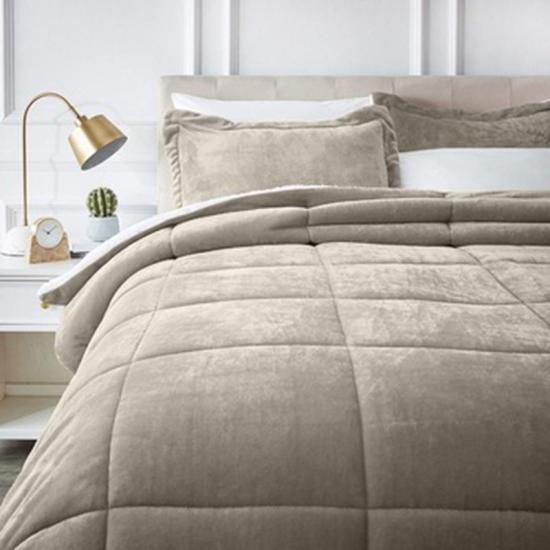 Selimut Flanel Pepejal Set Peralatan Tempat Tidur Berkuil Sherpa