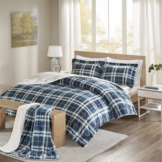 Set Selimut Berkotak-kotak Ke Sherpa Set Katil Quilted Koleksi Musim Sejuk