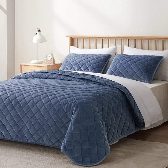 Koleksi Peralatan Tempat Tidur Musim Sejuk cxmicrotex Set Quilted Velvet Quilted Geometric Unik