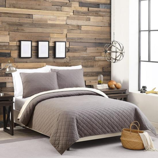 Set Peralatan Tempat Tidur Pejal Berquilt Sherpa